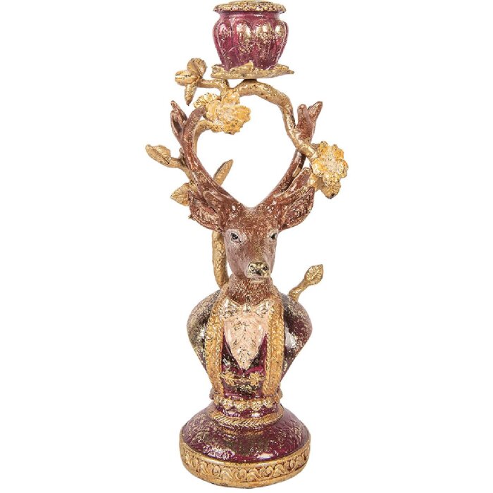 Статуэтка-подсвечник в виде оленя фиолетово-золотой, 14x11x31 см