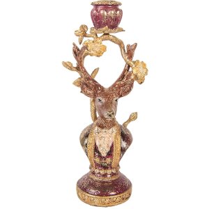 Статуэтка-подсвечник в виде оленя фиолетово-золотой, 14x11x31 см