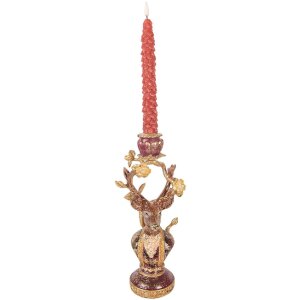 Статуэтка-подсвечник в виде оленя фиолетово-золотой, 14x11x31 см