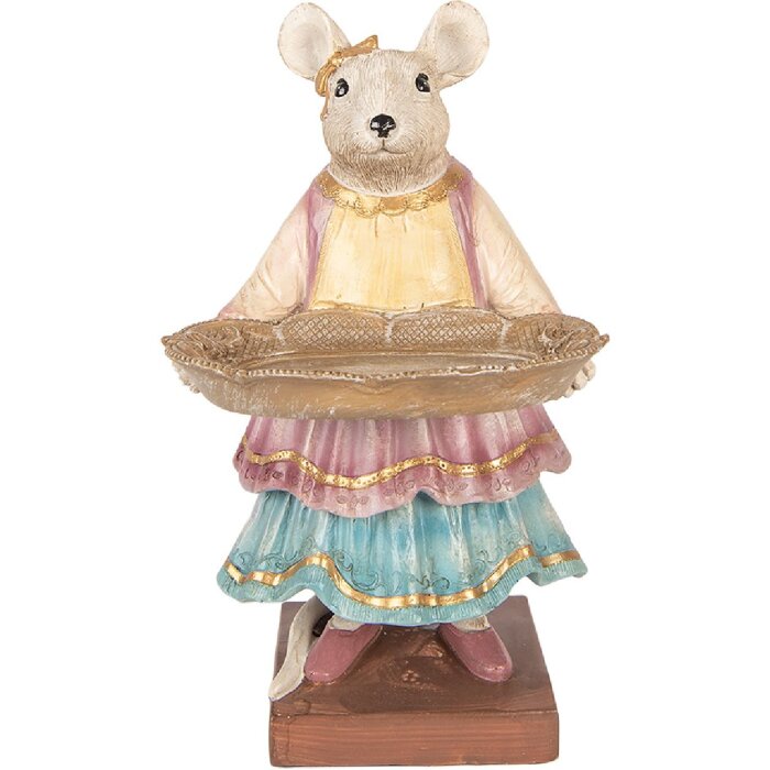 Декоративная мышка с миской Clayre & Eef, бежевая, 17x15x26 см