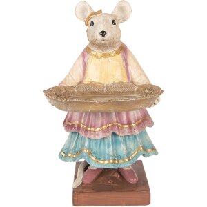 Декоративная мышка с миской Clayre & Eef, бежевая, 17x15x26 см