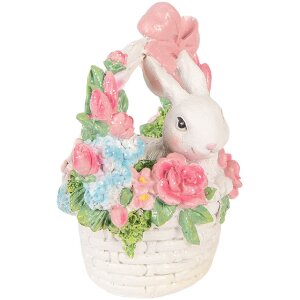 Фигурка кролик в корзинке, белый/розовый, 15x9x16 см