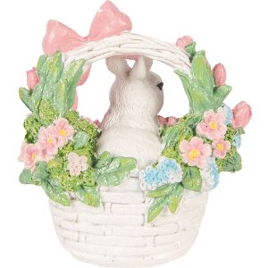Фигурка кролик в корзинке, белый/розовый, 15x9x16 см