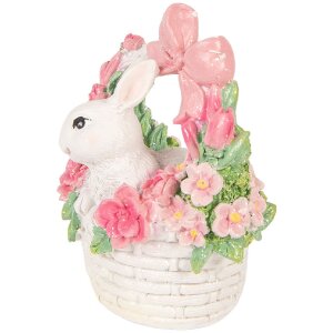 Фигурка кролик в корзинке, белый/розовый, 15x9x16 см