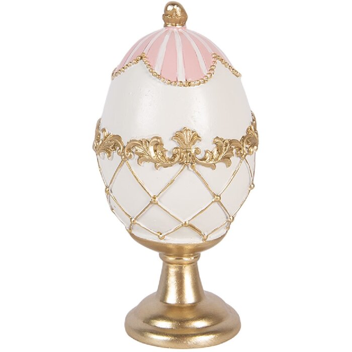 Декоративное яйцо Clayre & Eef, белое с золотыми акцентами, Ø 8x15 см