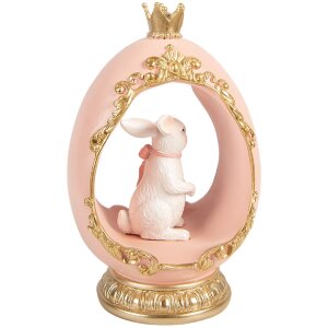 Декоративное яйцо Clayre & Eef с зайчиком, белое с золотом, 13x10x20 см