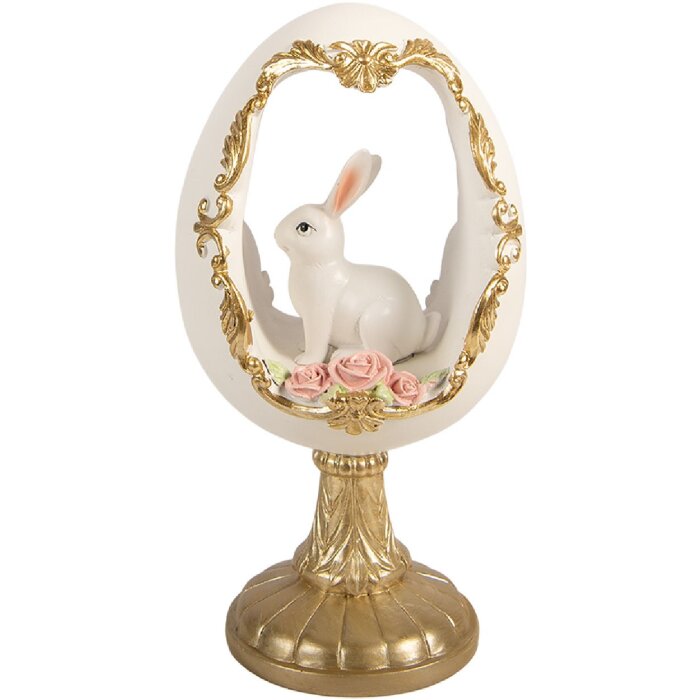 Декоративное яйцо Clayre & Eef с кроликом, бело-золотое, 12x11x22 см