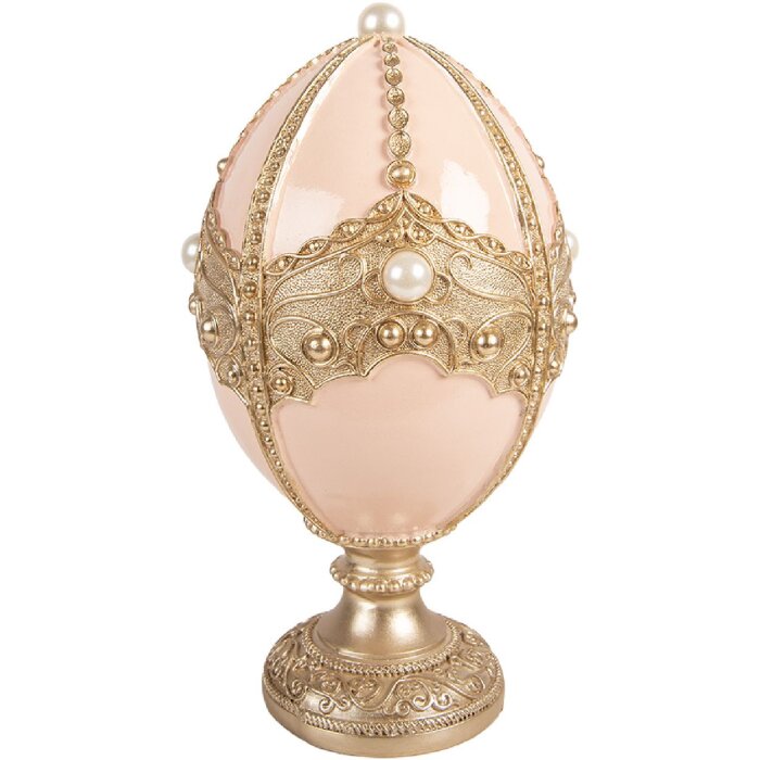 Декоративное яйцо Clayre & Eef, нежно-розовое с золотым акцентом, Ø 15x27 см