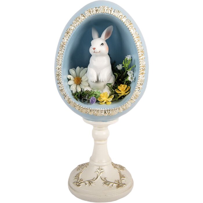 Декоративное яйцо Clayre & Eef с кроликом, бело-синее, 13x12x28 см
