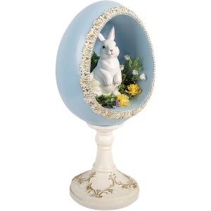 Декоративное яйцо Clayre & Eef с кроликом, бело-синее, 13x12x28 см