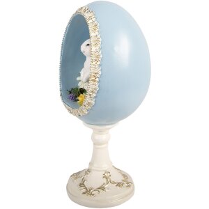Декоративное яйцо Clayre & Eef с кроликом, бело-синее, 13x12x28 см