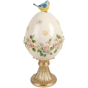 Декор «Яйцо с птицей» бело-золотое, Ø 16x33 см, полирезин