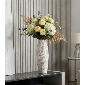 Ваза Mauro Ferretti "Oblix" Ø18,5x50 см, белая с эффектом калки