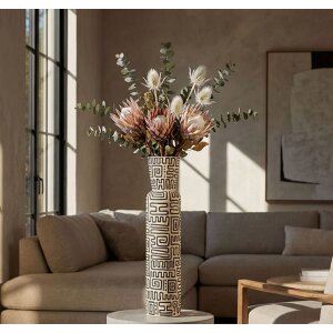 Ваза Mauro Ferretti "Найроби" белая с черными узорами, Ø15,5x65 см