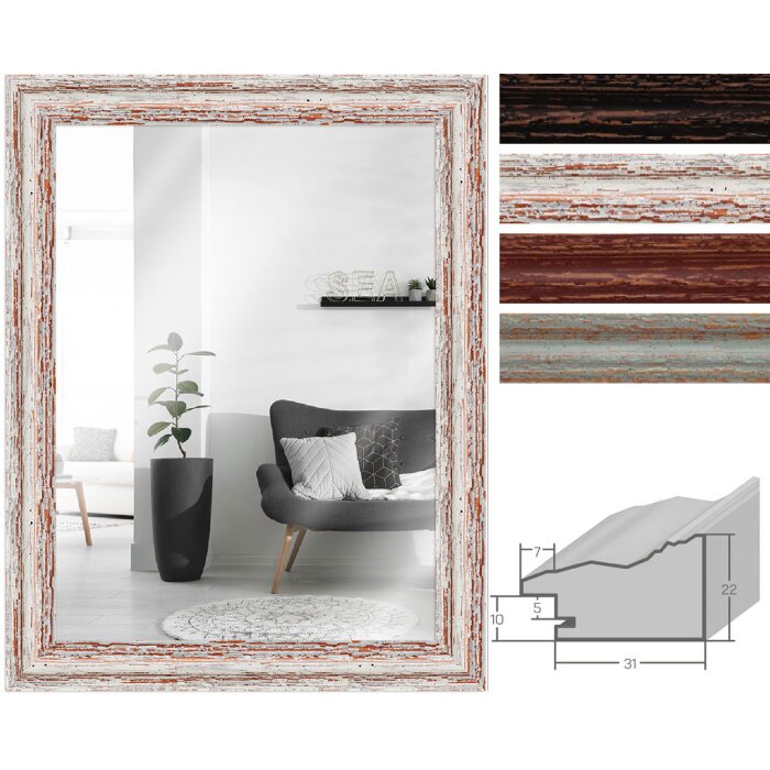 Настенные зеркала MendeFrames H740 в стиле шебби-шик, массив дерева, 3,9 см профиль