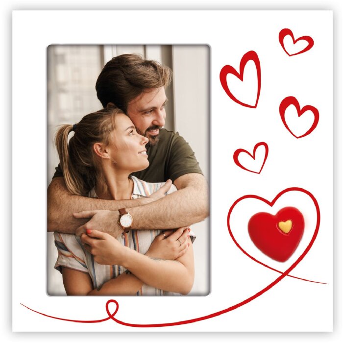 Фоторамка ZEP Roberta 10×15 см, белая с сердечками и подставкой