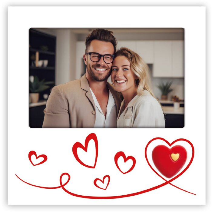 Фоторамка ZEP Roberta 10×15 см, белая деревянная с сердечками и подставкой