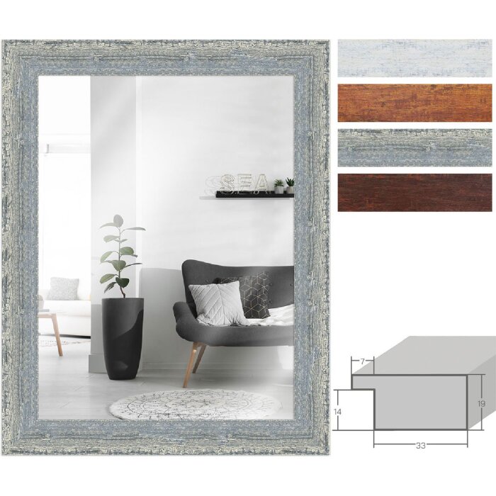 Винтажное зеркало на стену MendeFrames H610 из массивного дерева — белый, серый, коричневый, орех