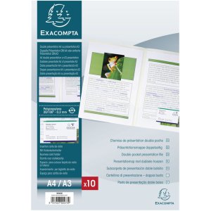 Packung mit 10 Stück Präsentationsmappen aus PP 200µ, doppelseitig mit 2 Innentaschen Kristall