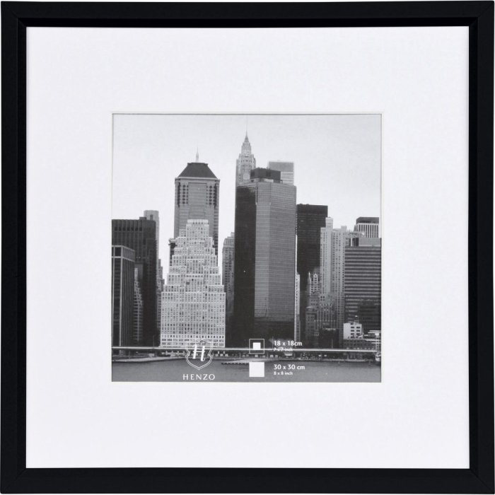 Henzo Metallica Kunststoffrahmen 30x30 cm Schwarz mit Passepartout 18x18 cm