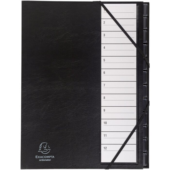 Exacompta Ordnungsmappe 12 Fächer Kunststofftaben 1-12 Ordonator Schwarz DIN A4
