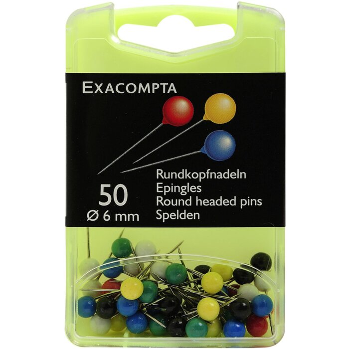 Exacompta 14375E Rundkopfnadeln Blisterbox 50 Stück bunt sortiert 6 mm