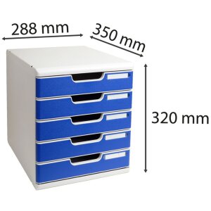 Exacompta Modulo A4 Ladenbox mit 5 Laden lichtgrau blau