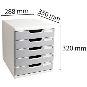 Exacompta Modulo A4 Ladenbox mit 5 Laden lichtgrau/steingrau 35x28,8x32cm