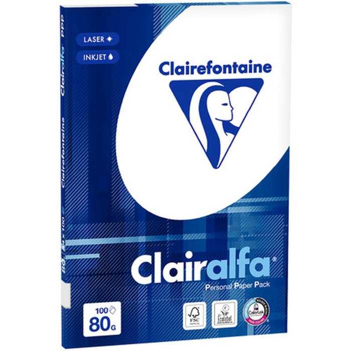 Clairefontaine Drucker-Papier Clairalfa 100 Blatt A4 weiß 80g