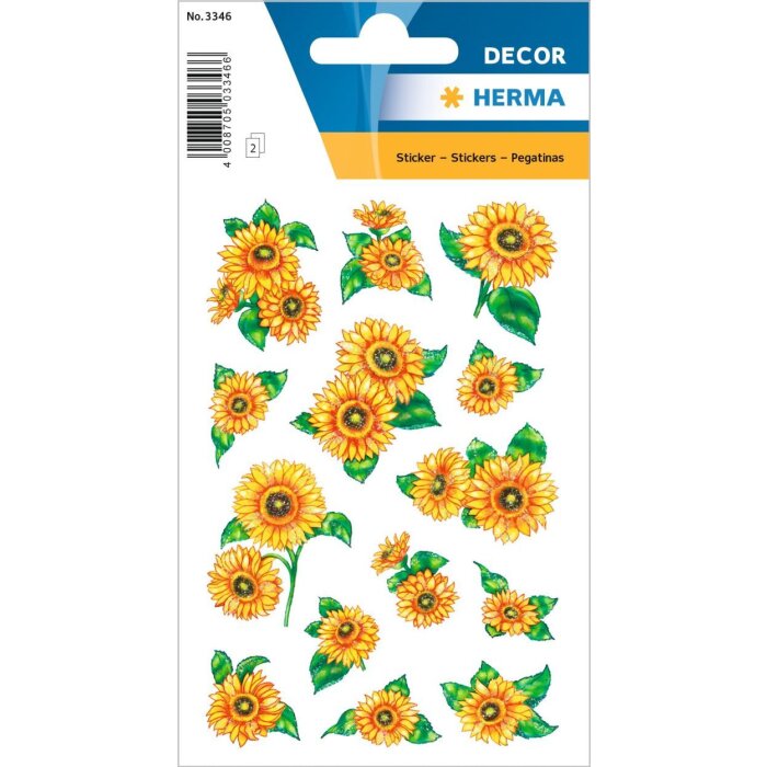 HERMA Sticker Sonnenblumen DECOR Glimmer 9x16 cm 2 Blatt ideal für Fotoalben