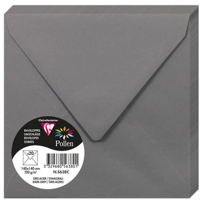 Clairefontaine Umschläge Pollen dunkelgrau 140x140 mm 120g 20 Stück