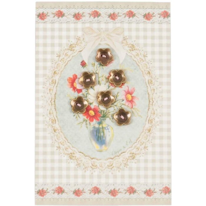 Clayre & Eef Karte mit Blütenanhängern 10x15 cm, Farbe: Weiß, Größe: 10x15 cm