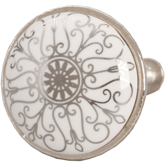 Clayre & Eef 61888 Дверная ручка Ø 3 см бело-серая керамика круглая