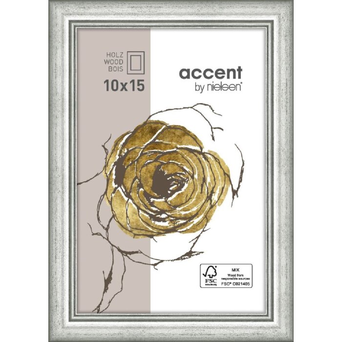 Деревянная рамка Ascot 10x15 см серебристая