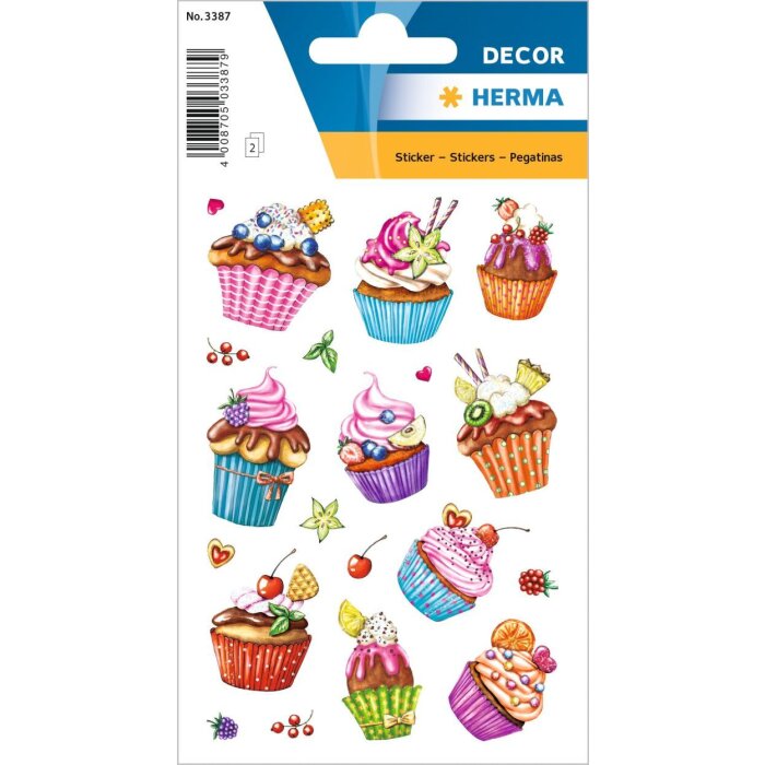 HERMA DECOR Sticker Cupcakes Glitzer Folienaufkleber 2 Blätter selbstklebend