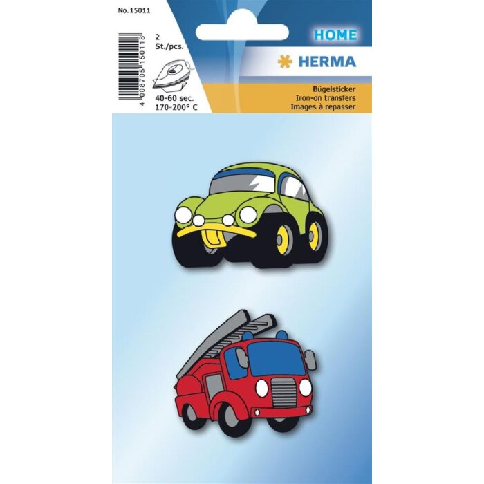 HERMA Bügelbilder Autos, 2 Stück, Farbe: Mehrfarbig, Größe: 12,5 x 13,5 cm