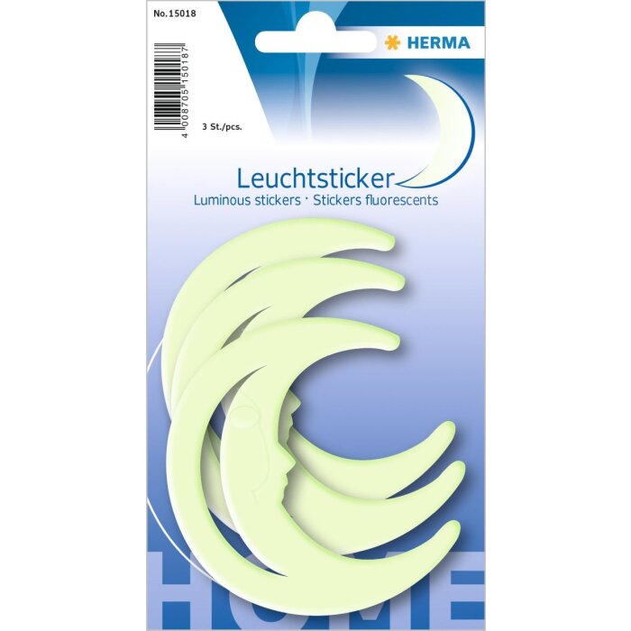 HERMA Leuchtsticker Mond, Farbe: Weiß, Größe: 10 x 10 cm, 3 Stück